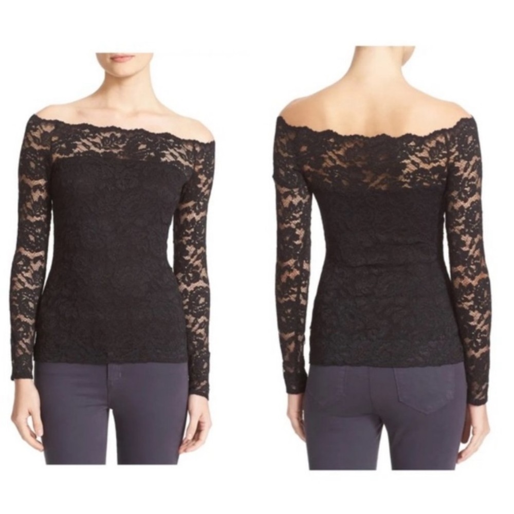 L’AGENCE Black Lace Long Sleeve Fitted Blouse Size Small NWT